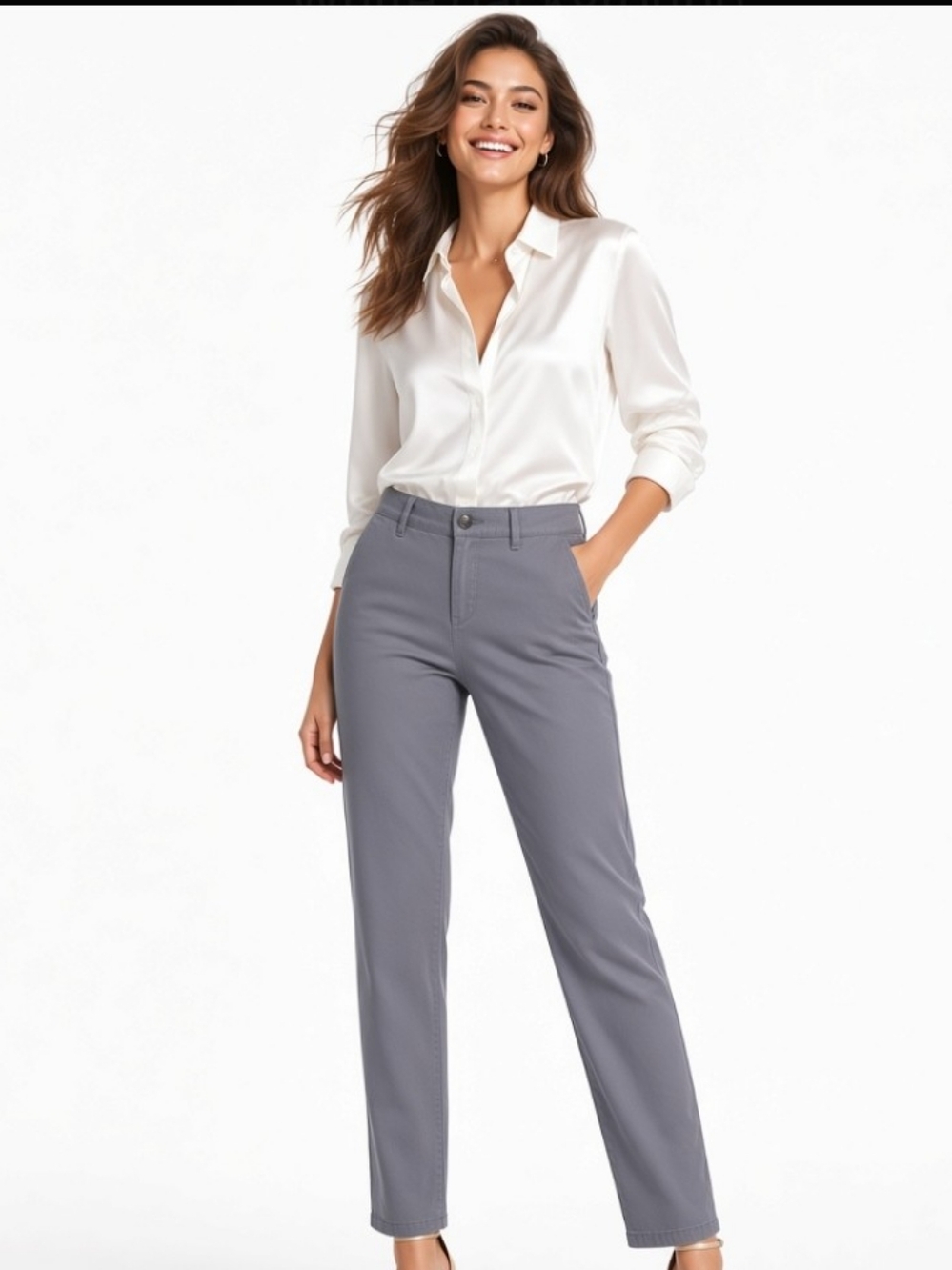 Nwt Curve Appeal Smart Pants Straight Leg Cotton Pants Gray Size 2/26